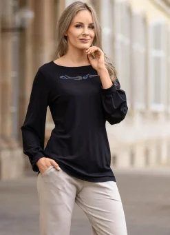 Outlet Shirt mit raffinierten Faltenabschlüssen Damen Langarm