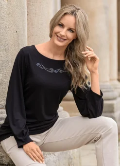 Outlet Shirt mit raffinierten Faltenabschlüssen Damen Langarm