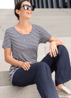 New Shirt mit Ringeldessin Damen Shirts Mit Strass|Kurzarm