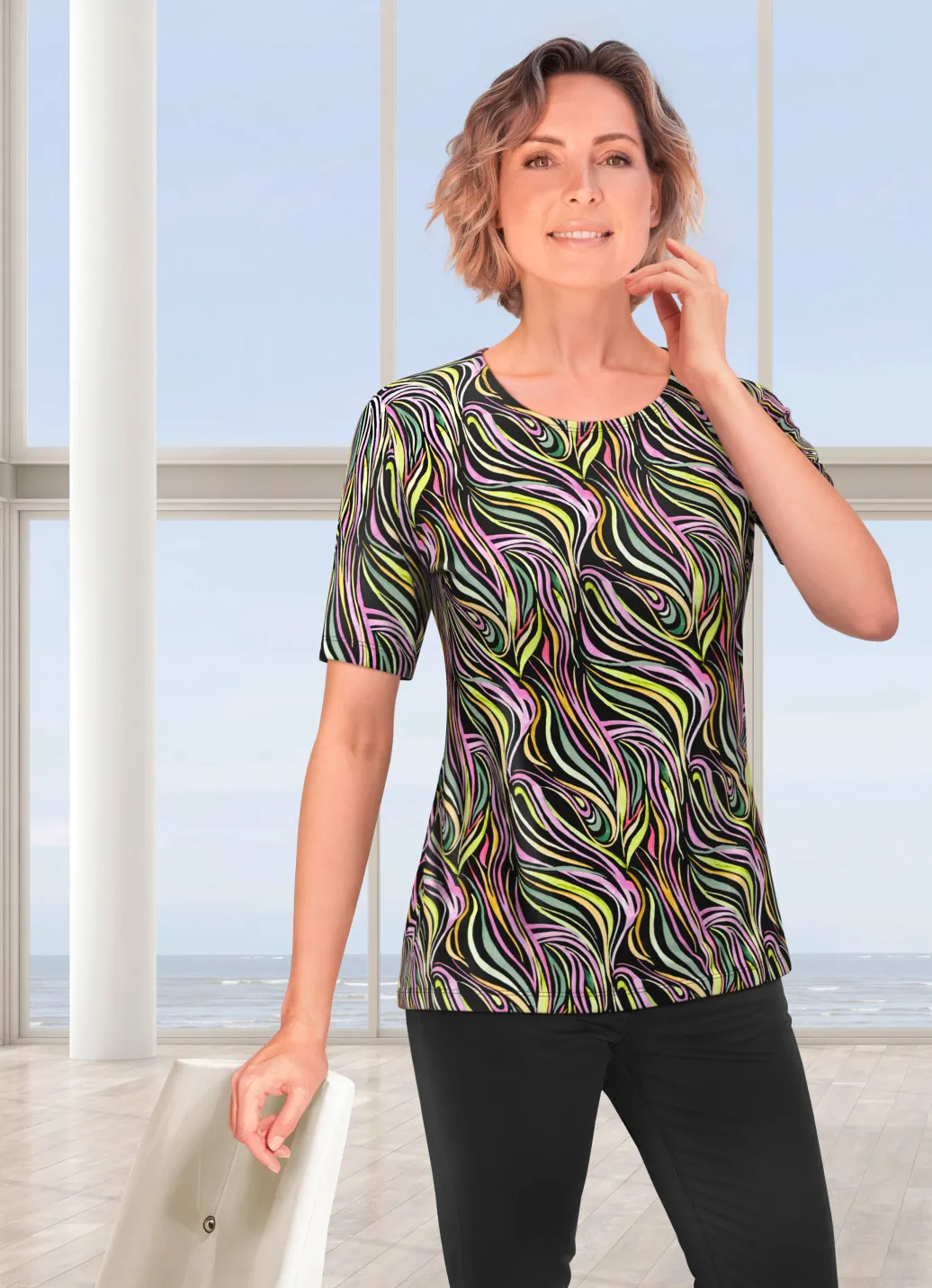 Damen Mona Kurzarm<Shirt mit rundem Halsausschnitt