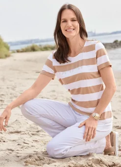 Outlet Shirt mit rundem Halsausschnitt Damen Shirts Mit Strass|Kurzarm