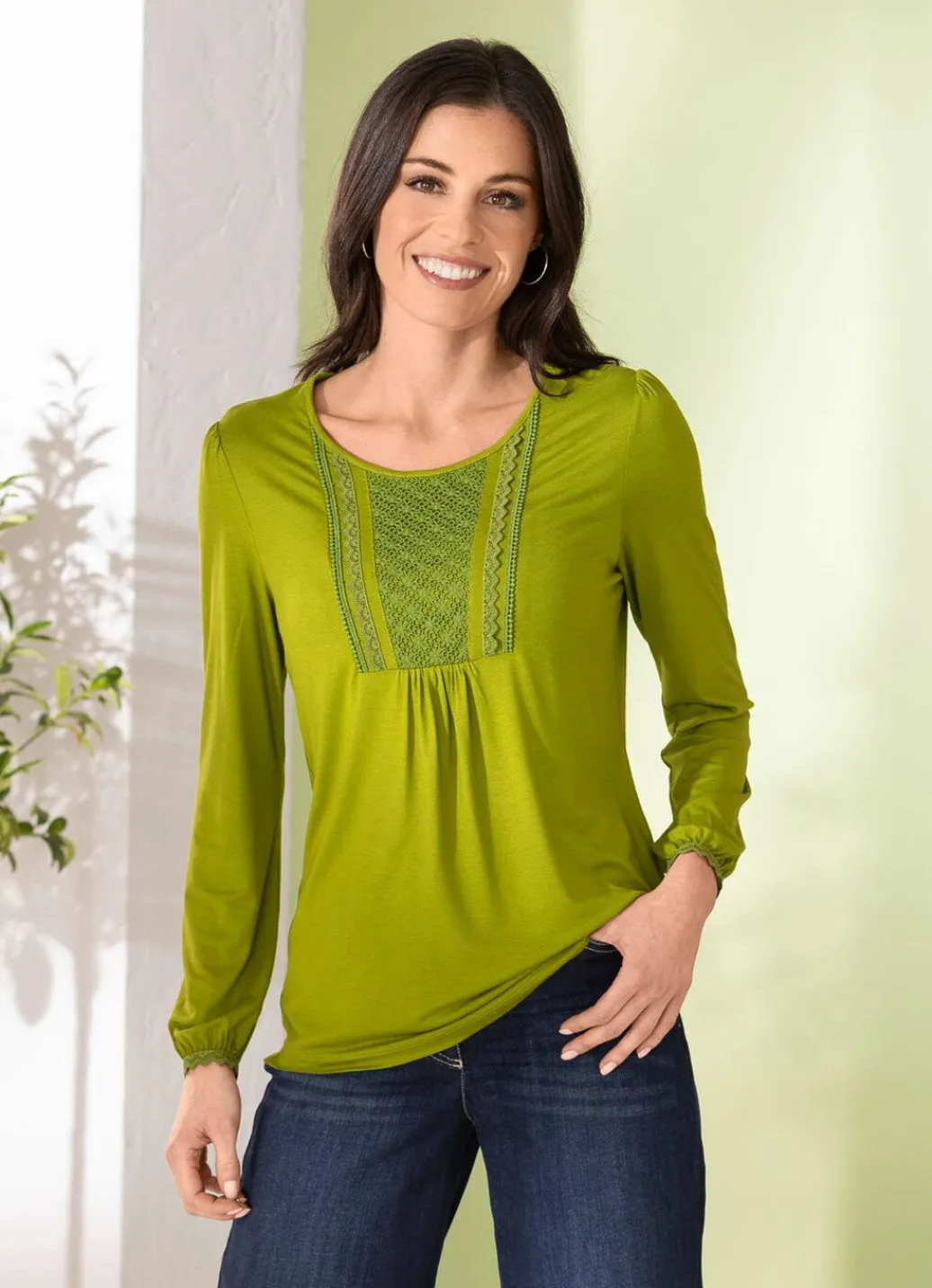 Discount Shirt mit Schlaufenknopfverschluss Damen Langarm