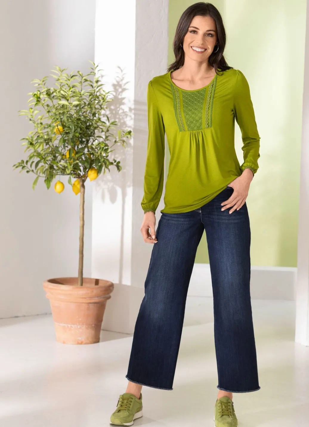Discount Shirt mit Schlaufenknopfverschluss Damen Langarm