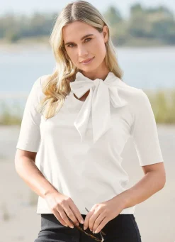 Damen Mona Kurzarm<Shirt mit Schluppe in 3 Farben
