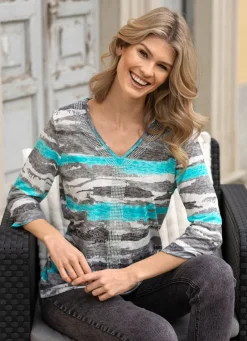 Sale Shirt mit silberfarbenen Zierplättchen Damen Shirts Mit Strass|Kurzarm