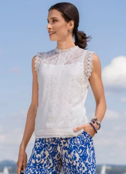 Damen Mona Kurzarm<Shirt mit Spitzenbesatz