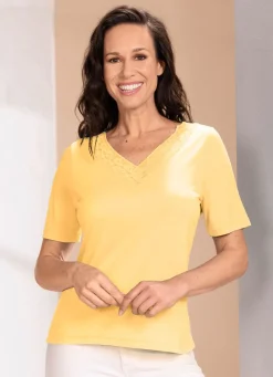 Sale Shirt mit Spitzenverarbeitung Damen Kurzarm