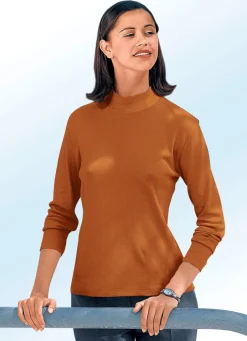 Online Shirt mit Stehkragen Damen Langarm|Basics