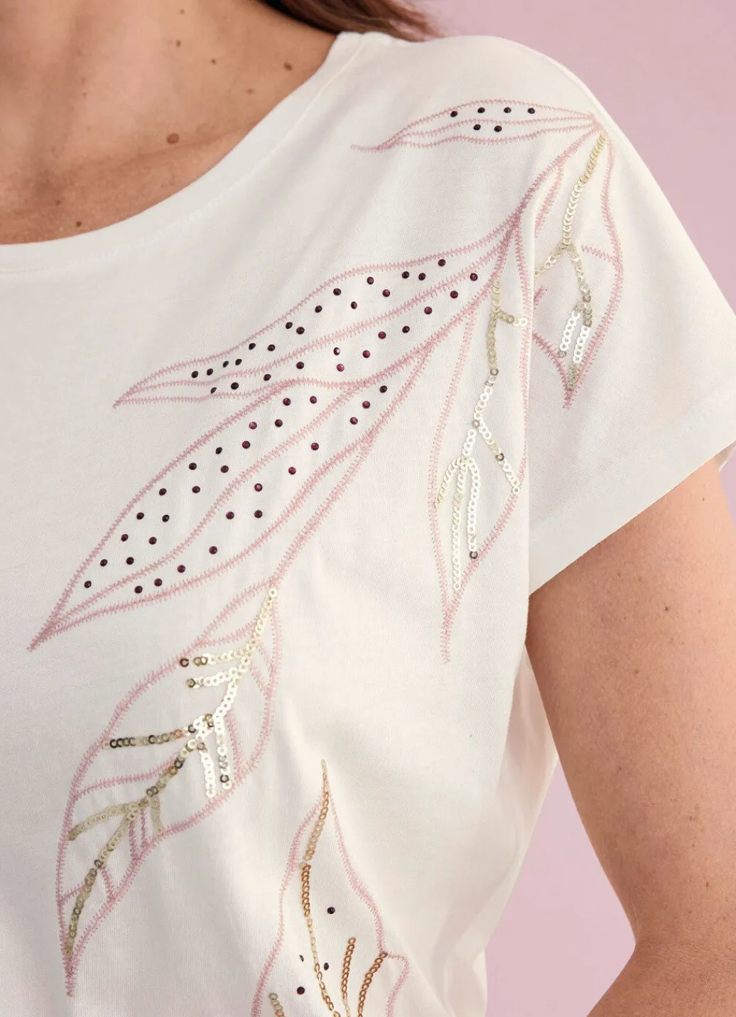 New Shirt mit Stickerei Damen Shirts Mit Strass|Kurzarm