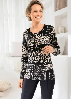 Shirt mit strassverzierten Blenden Damen Langarm