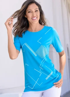 New Shirt mit Strasszier Damen Kurzarm|Shirts Mit Strass