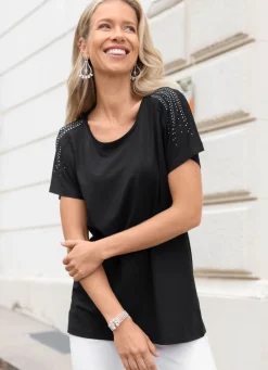 Online Shirt mit Strasszier Damen Shirts Mit Strass|Kurzarm