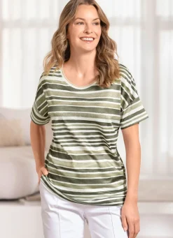 Sale Shirt mit Streifen-Dessin Damen Shirts Mit Strass|Kurzarm