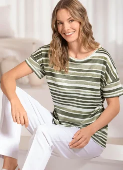 Sale Shirt mit Streifen-Dessin Damen Shirts Mit Strass|Kurzarm