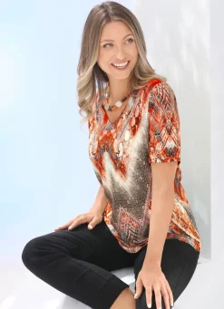 Outlet Shirt mit V-Ausschnitt Damen Kurzarm