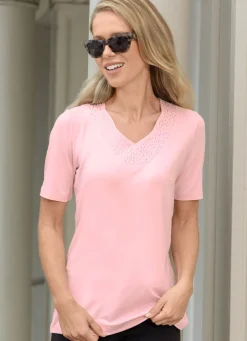 Online Shirt mit V-Ausschnitt Damen Kurzarm
