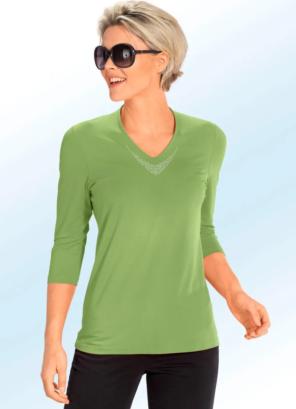 Damen Mona Kurzarm<Shirt mit V-Ausschnitt in 5 Farben