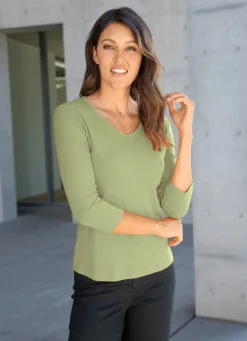 Damen Mona Kurzarm|Basics<Shirt mit V-Ausschnitt in 10 Farben