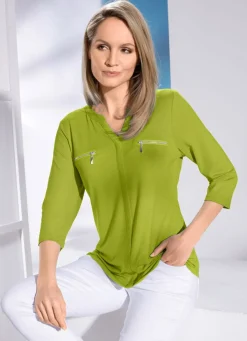 Shirt mit V-Ausschnitt in 6 Farben Damen Kurzarm