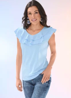 Best Shirt mit Volant-Besatz in 3 Farben Damen Kurzarm