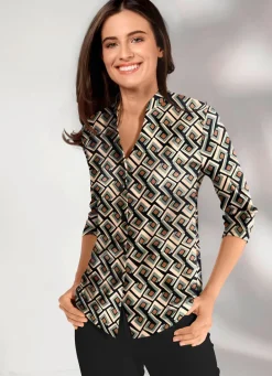 Damen Mona Blusen<Shirtbluse mit Stehkragen