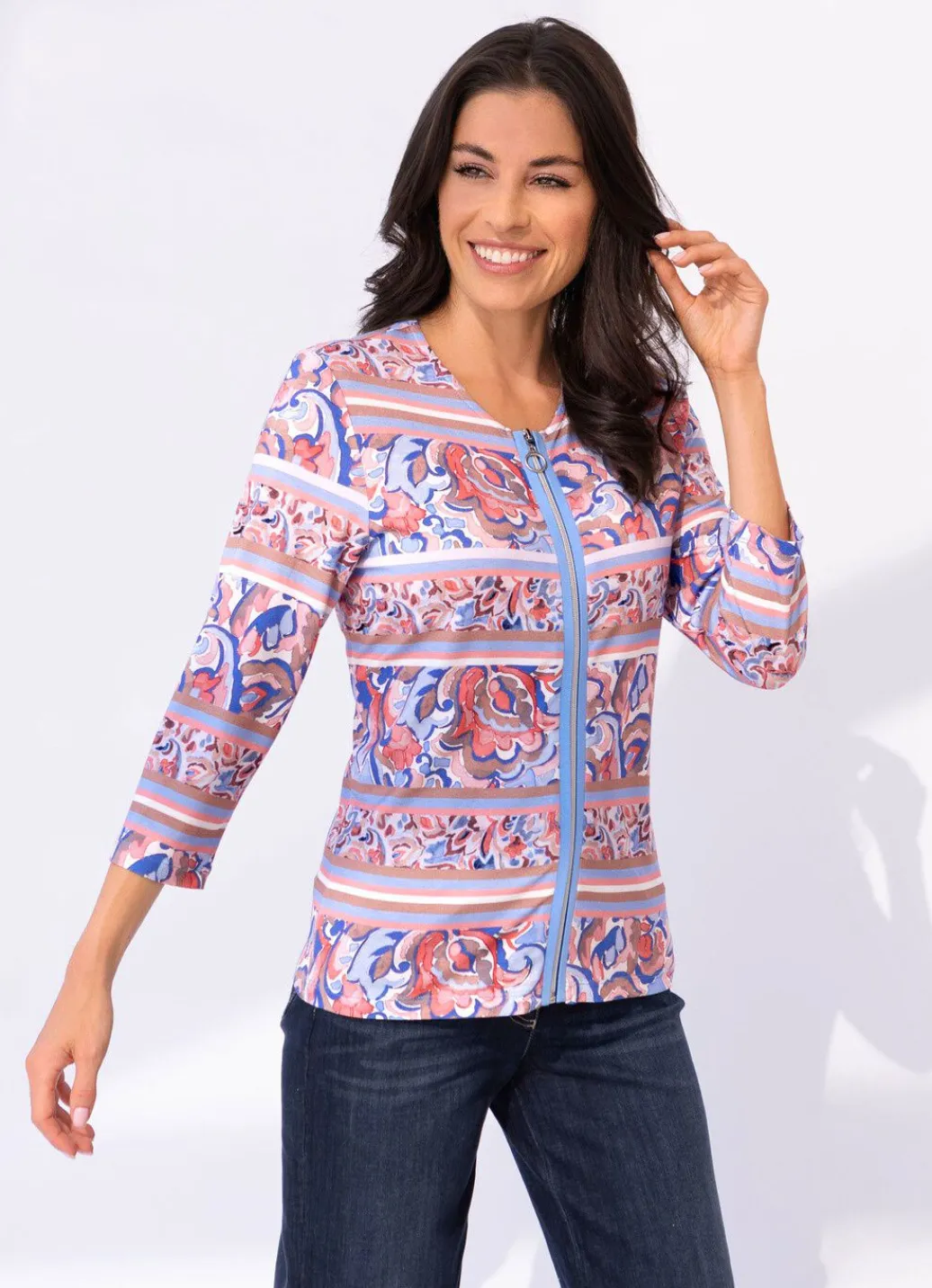 Shirtjacke mit durchgehendem Reißverschluss Damen Shirtjacken