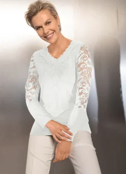 Damen Mona Basics|Abendmode<Shirt-Tunika mit edler Spitze