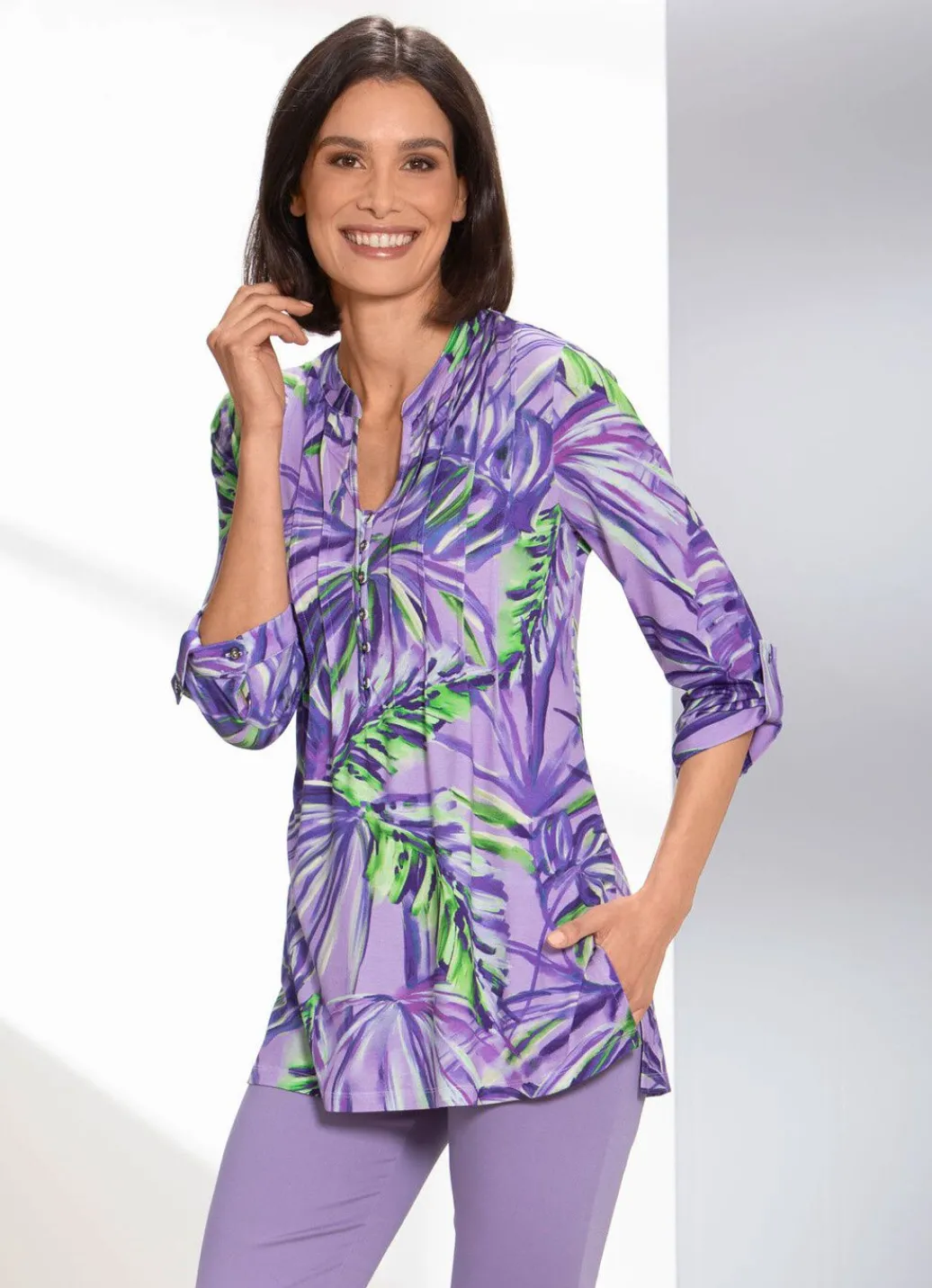 Damen Mona Tuniken<Shirt-Tunika mit farbbrillantem Druck