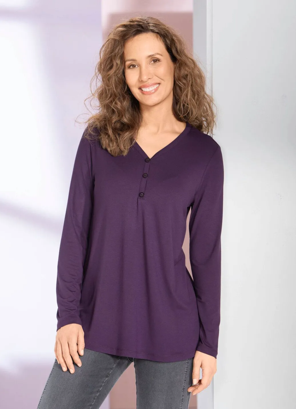 Damen Mona Tuniken|Basics<Shirt-Tunika mit kurzer Knopfleiste