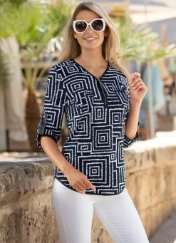 Damen Mona Tuniken<Shirt-Tunika mit Lederimitat-Besatz