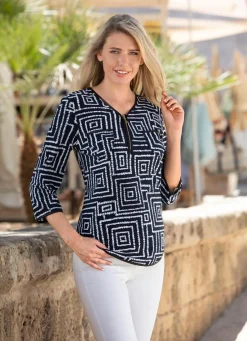 Damen Mona Tuniken<Shirt-Tunika mit Lederimitat-Besatz