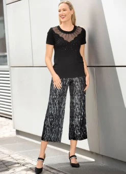 Damen Mona Basics|Abendmode<Shirt-Tunika mit Netz-Einsatz