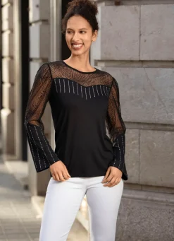 Damen Mona Abendmode|Basics<Shirt-Tunika mit Nietenzier