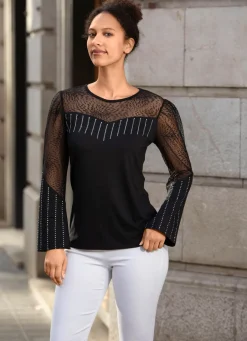 Damen Mona Abendmode|Basics<Shirt-Tunika mit Nietenzier