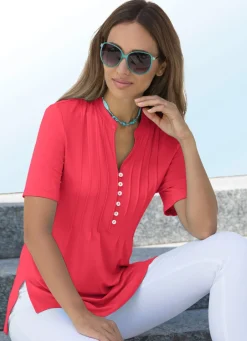 Damen Mona Tuniken|Basics<Shirt-Tunika mit Schlingenknopfleiste