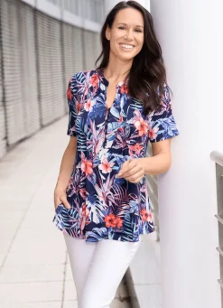 Damen Mona Tuniken<Shirt-Tunika mit Stehkragen