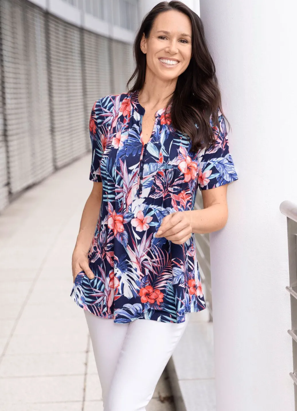 Damen Mona Tuniken<Shirt-Tunika mit Stehkragen