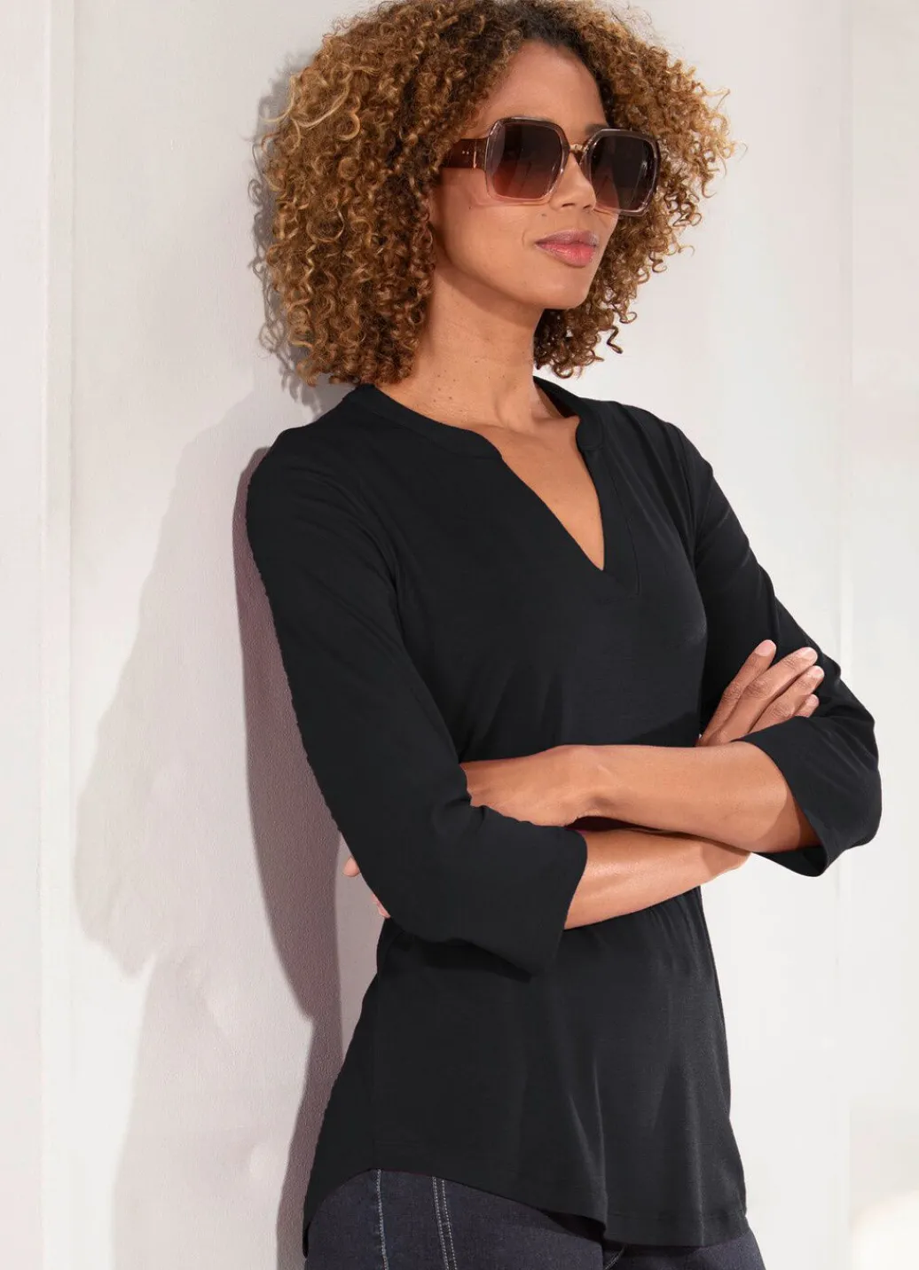 Damen Mona Tuniken<Shirt-Tunika mit Stehkragen