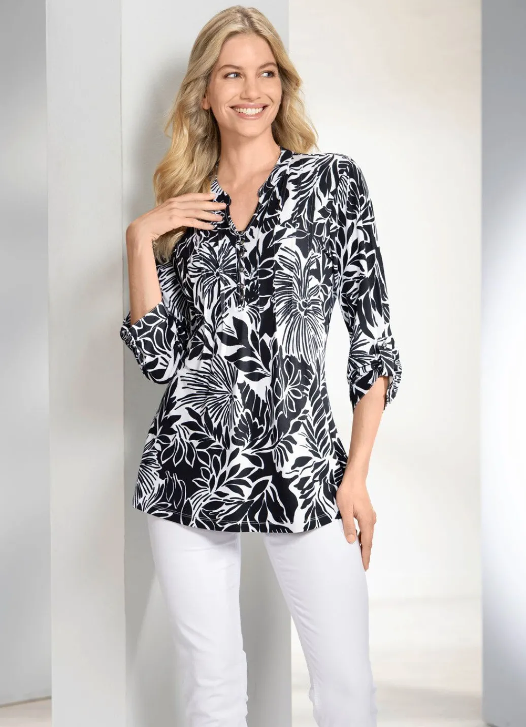 Damen Mona Tuniken<Shirt-Tunika mit Stehkragen