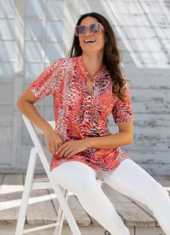 Damen Mona Tuniken<Shirt-Tunika mit Stehkragen