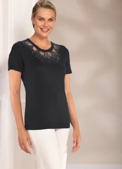 Damen Mona Basics|Abendmode<Shirt-Tunika mit Strasssteinen
