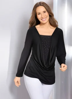Damen Mona Abendmode<Shirt-Tunika mit tiefem Wasserfallkragen
