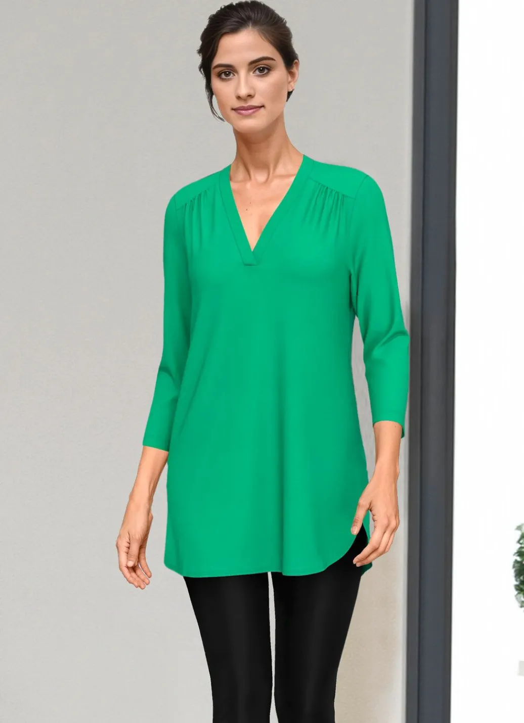 Damen Mona Tuniken|Basics<Shirt-Tunika mit V-Ausschnitt