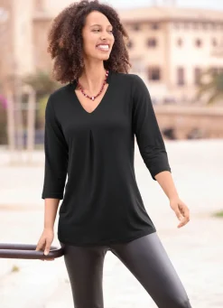 Damen Mona Tuniken|Basics<Shirt-Tunika mit V-Ausschnitt