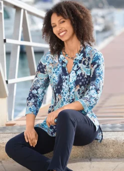 Damen Mona Tuniken<Shirt-Tunika mit Zierknopfleiste