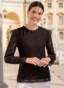 New Spitzenshirt in 2 Farben Damen Langarm