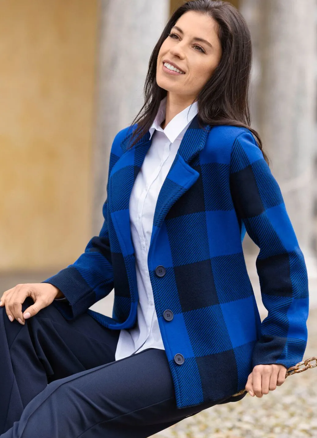 Hot Strickblazer in grafischem Jacquardmuster Damen Strickjacken|Blazer