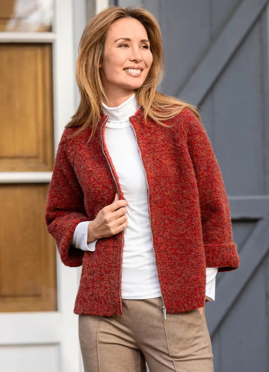 Sale Strickjacke aus Bouclégarn Damen Strickjacken|Basics