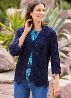 Hot Strickjacke in effektvoller Häkeloptik Damen Strickjacken|Basics