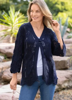 Hot Strickjacke in effektvoller Häkeloptik Damen Strickjacken|Basics